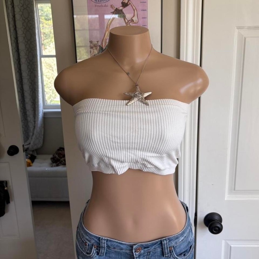 minimalist white ribbed bandeau tube top basic